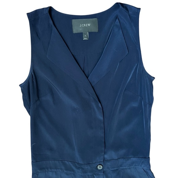 J.Crew Navy Blue Trench Jumpsuit One Piece Pants Crop Silky Sz 2 Pockets Career - Picture 7 of 12